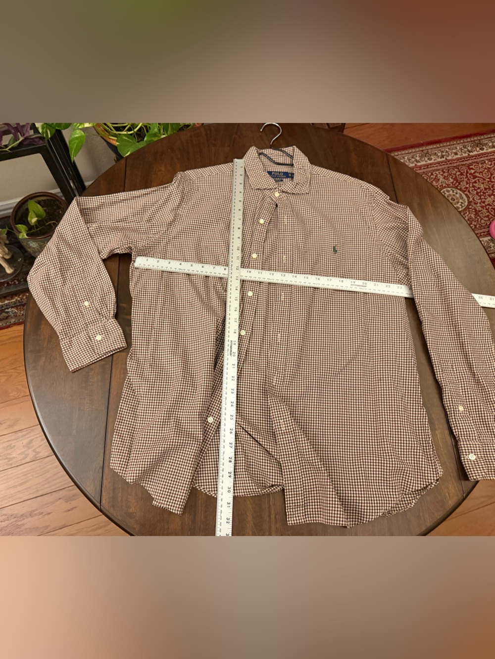 Ralph Lauren Brown and White Gingham Button-Down Shirt